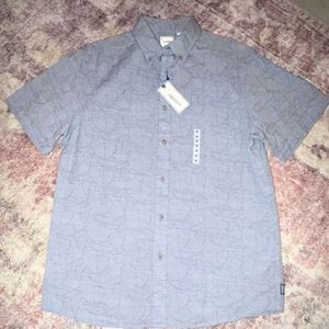 ROWM Men's Blue Gray Leaf Print Short Sleeve Button-Up Shirt Size M